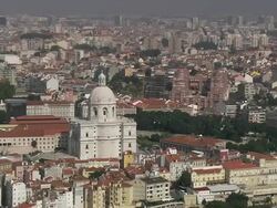 AERIAL WS Cityscape with Church of Santa Engracia / Lisbon, Portugal Stock Footage