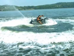 WS SLO MO Shot of man riding on jet ski in circular motion / New York, United States Stock Footage