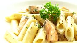 4K Spaghetti salmon Stock Footage