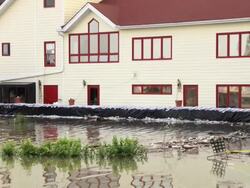 May 9, 2011 Mississippi River Flooding sandbags protecting a home in Memphis, Tennessee, USA Stock Footage