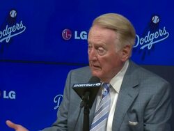 Legendary sportscaster Vin Scully announces he will return for a 66th season broadcasting Los Angeles Dodgersâ€™ baseball games. Stock Footage