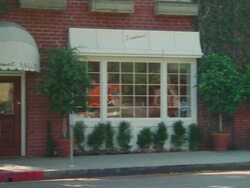 MS PANView of Raphael upscale brick beauty salon / Beverly Hills, California, United States Stock Footage