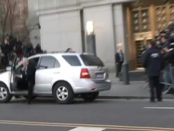 March 12, 2009 PAN ZI Financier Bernard Madoff arriving at US Federal Court to plead guilty of fraud in a $50 billion Ponzi scheme / New York City Stock Footage