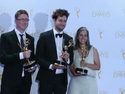 Raoul Marks, Patrick Clair, Jennifer Sofio Hall at 2014 Creative Arts Emmy Awards Stock Footage