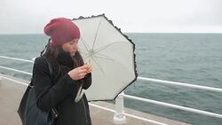 Young woman being sick due cold weather. Stock Footage