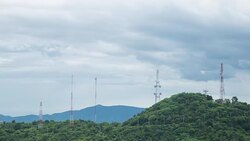 4K Timelapse: Telecoomunication tower on mountain. Stock Footage