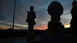 HD Silhouette panning: Buddha in the temple in forest Stock Footage