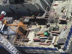 WS ZI View of Manual workers constructing sky scraper / Bergen, Hordaland, Norway Stock Footage