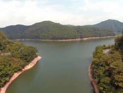 Aerial footage of a man made lake Stock Footage