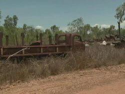 Old world war 2 truck rusts in outback, Kimberley, Australia Stock Footage