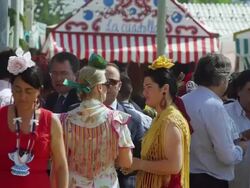 MS CU People in traditional dress enjoying drink at festival / Seville, Andalusia, Spain Stock Footage