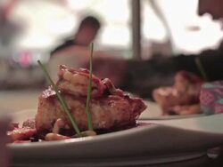 Restaurant gourmet seafood plate Stock Footage