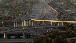 Los Angeles highway interchange at golden hour. Stock Footage