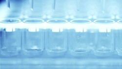 Scientist transfer mix small volume liquids within 96 well dishes, Slow motion Stock Footage