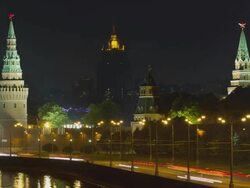TL The Kremlin embankment night view and the towers / Russia, Moscow Stock Footage