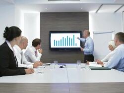 HD DOLLY: Executive Giving Presentation Stock Footage