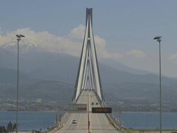 WS View of traffic moving on (Rio Antirrio) Charilaos Trikoupis bridge / Antirrio, Aetolia-Acarnania, Greece Stock Footage