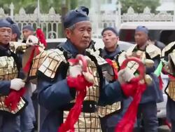 MS CU People play Traditional musical instruments with costumes/xian,shaanxi,China Stock Footage