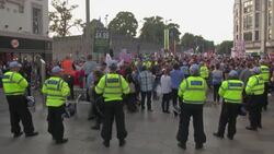 Anti-NATO protest outside Cardiff Castle, dinner venue for delegates News Clip