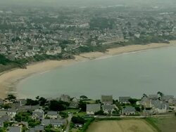 AERIAL, Coastal town near St Malo, Brittany, France Stock Footage