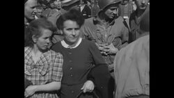 German civilians are forced to view objects made of human flesh and body parts in liberated Nazi concentration camp News Clip