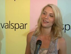INTERVIEW: Claire Danes on now painting her current country house, specifics on Valspar paint, what she likes about it. at the Claire Danes Launches Valspar's New Hi-Def Paint and Exhibition Stock Footage