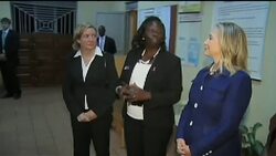 Clinton in SSudan and Uganda, hopes for improved drones to find Kony News Clip