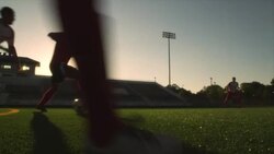 The sun shines on a soccer field during a game. Stock Footage