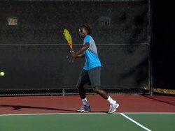 SLO MO, WS, Man playing tennis, Santa Barbara, California, USA Stock Footage
