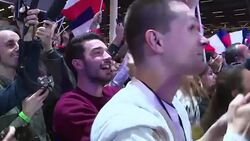 CLEAN : France vote:joy at Macron HQ as he finishes ahead in first round News Clip