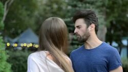 woman slapping his friend on the street Stock Footage