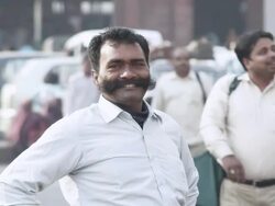 MS Man with big mustasch standing in street / Patna, Bihar, India Stock Footage