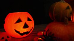 Halloween pumpkin head jack lantern on wooden background Stock Footage