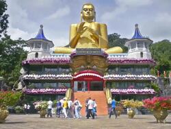 Tour group at the Golden Temple of Dambulla, Central Province, Sri Lanka, Asia  Stock Footage