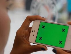 women using tablet phone with green screen Stock Footage