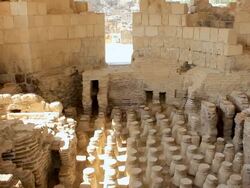 WS TU HA Shot over roman baths at archeological site / Beit Shean, Beit Shean Valley, Israel Stock Footage