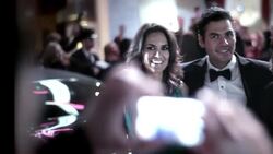 Glamorous Hollywood friends pose for smartphone photos on awards show red carpet at awards show Stock Footage