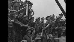 British troops disembarking from ship in Korean port during Korean War News Clip