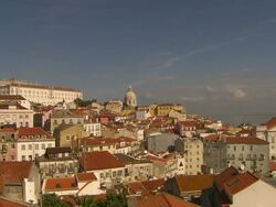 WS View of Downtown Lisbon from Santa Luzia viewpoint (1) / Lisbon, Portugal  Stock Footage