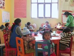 MS Shot of kids eating lunch at School in Potosi Mountains / Potosi, Bolivia Stock Footage