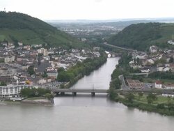 WS View of Bingen and rivers Nahe and Rhine / Rhine-Valley,  Rhineland-Palatinate, Germany Stock Footage