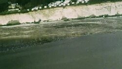 1969 AERIAL Coastline view on Pegwell Bay / Kent, England Stock Footage