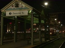 Medium Shot - Dumaine Street train station at night / New Orleans Louisiana Stock Footage