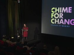 PRESS CONFERENCE - Salma Hayek on Chime for Change at the Chime for Change Launch Event on the 27th of March 2013  Stock Footage