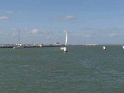 WS View of entrance of port with Pier / Ostend, Flanders, Belgium Stock Footage