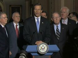 MS  Senate Gop Leader speaking about taxes and economic growth in stand up press availability in  Ohio Clock Corridor Audio / Washington, DC, United States Stock Footage