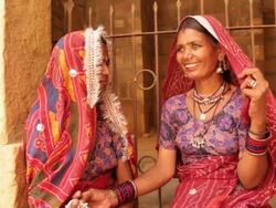 Two rajasthani women smiling, Jaisalmer, Rajasthan, India Stock Footage