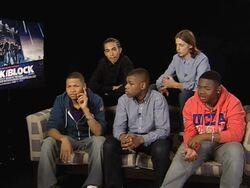 INTERVIEW: John, Leeon, Simon, Franz and Alex on the monsters, the animatronics involved, how they reacted to them at the Attack the Block Interviews at London England. (Footage by WireImage Video/GettyImages) Stock Footage