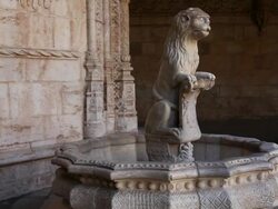 Lisbon, Jeronimos Monastery, Hieronymites Monastery (Mosteiro dos Jeronimos), Nymphaeum in the cloister, Belem Stock Footage