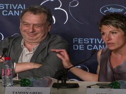 INTERVIEW: Tamsin Greig & Stephen Frears on being a comedy actress, and how comedy works when artists perform at the right rhythm. at the Tamara Drewe Press Conference: Cannes Film Festival 2010 at Cannes . (Footage by WireImage Video/GettyImages) Stock Footage